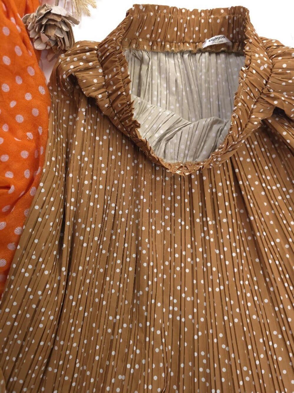 Pleated Polka Dot Midi Skirt - Brown Sz M - Picture 13 of 13